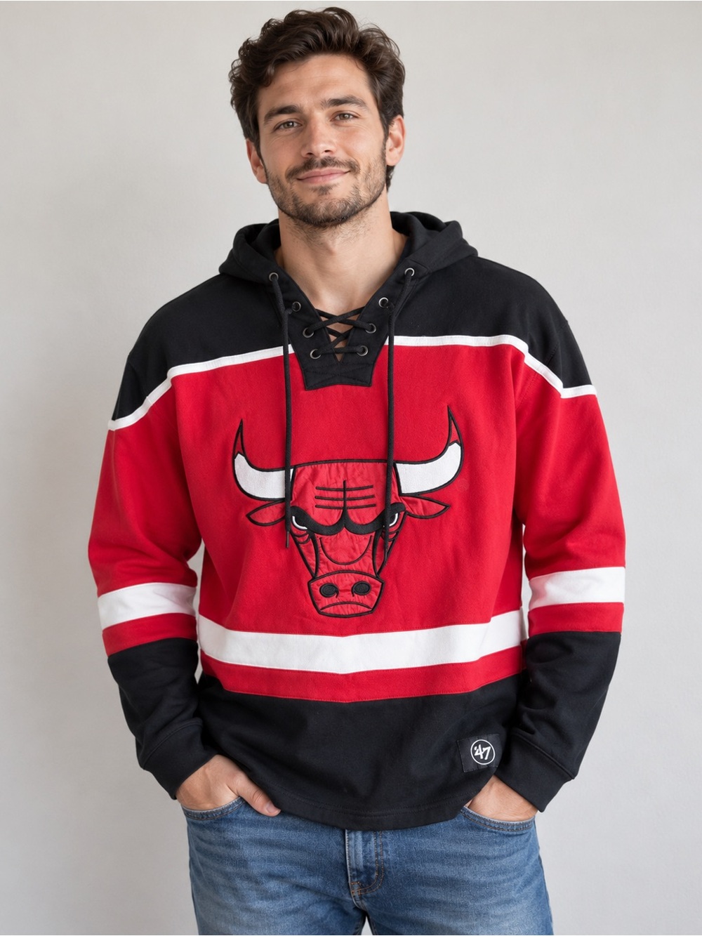 ‘47 Brand Men's Laced Hood Hoodie Sweatshirt with Logo Sz M NWT